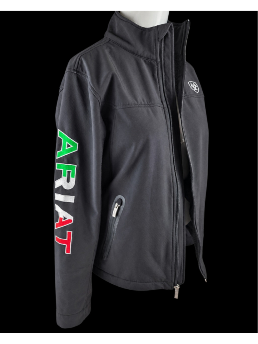 Women's Ariat Softshell Jacket Black Size M Mexico Flag Detail #1717